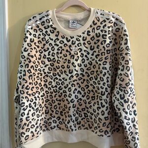 Adidas Women's Leopard Print Crew Neck Sweater - Cream and Black